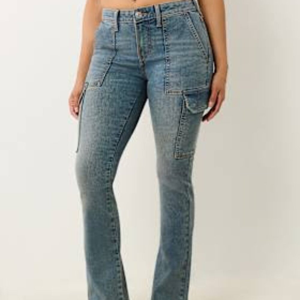 True Religion Light Blue Boot Cut Cargo Jeans